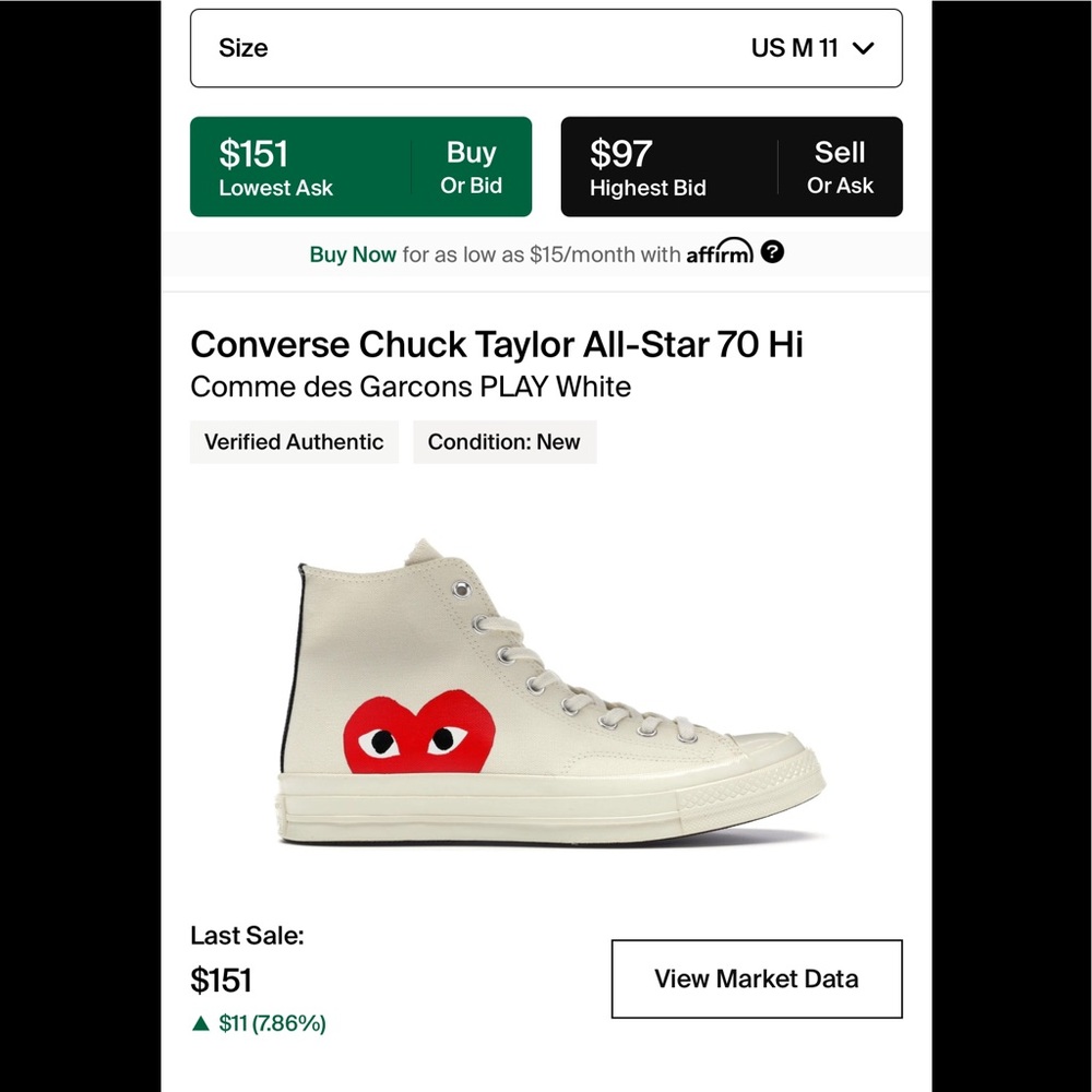 Size 11 - Converse Chuck Taylor All Star High x Comme des Garcons Milk 2015